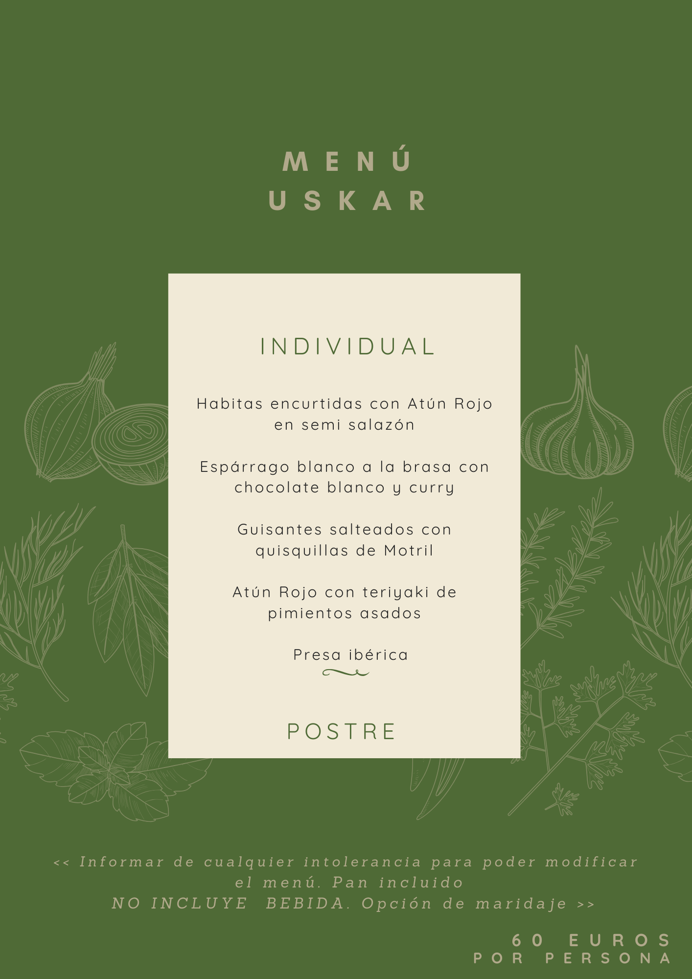 Carta del Restaurante Uskar en Madrid, Pasión por lo nuestro
